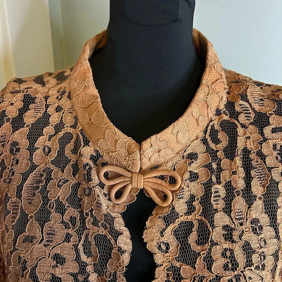 Vintage 1940s Handmade Orange Battenburg Lace Open Front Closure 3/4 Sleeve Coat - Picture 4 of 6